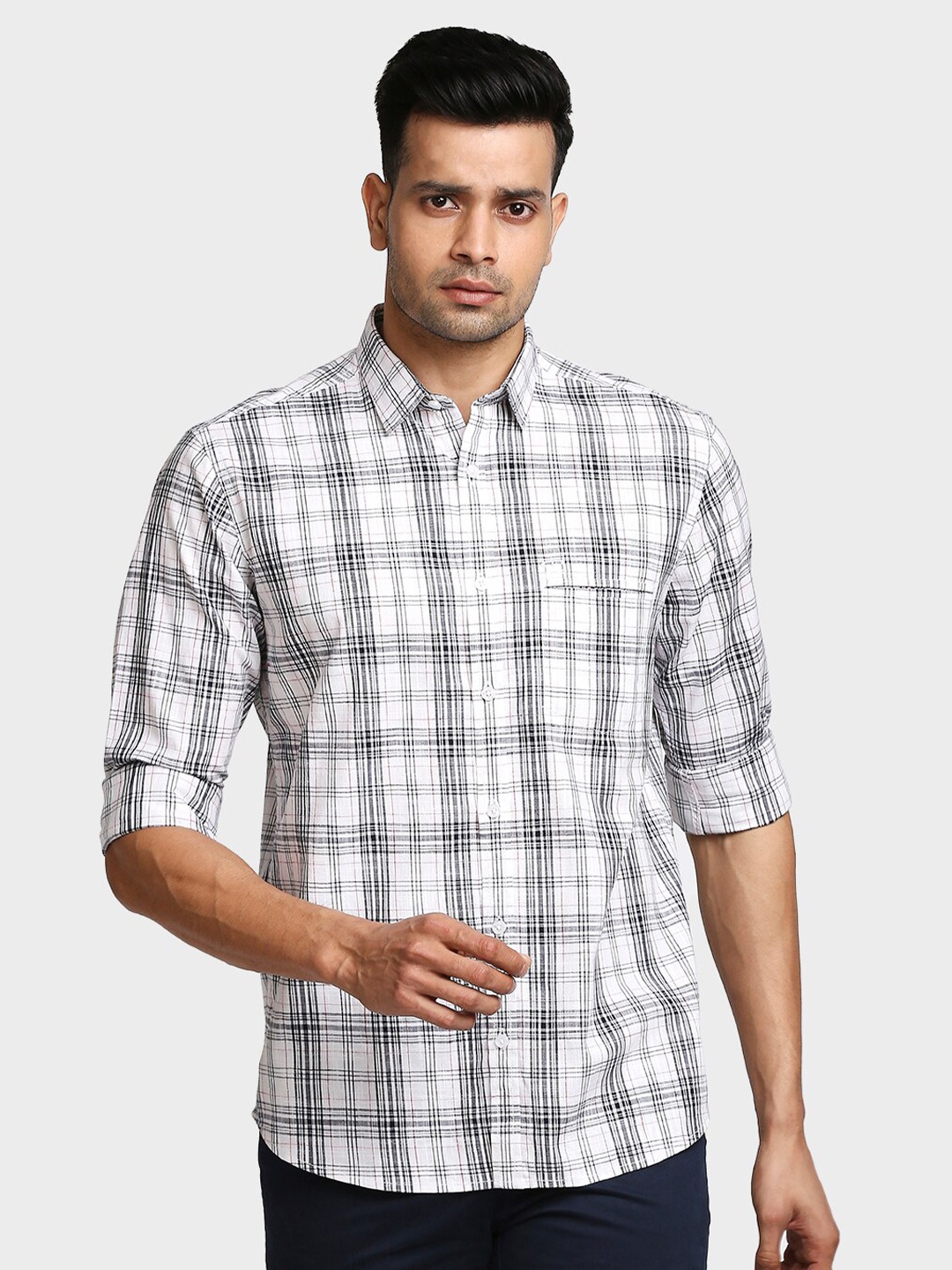 

ColorPlus Tailored Fit Checked Cotton Casual Shirt, Black