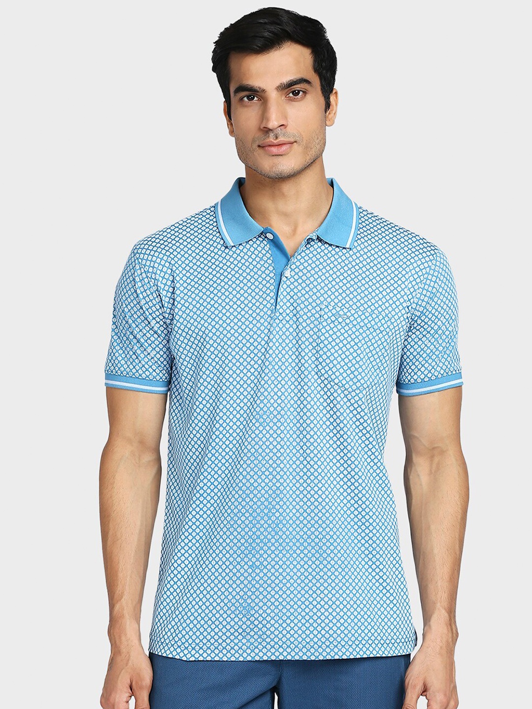 

ColorPlus Men Blue Printed Polo Collar Cotton T-shirt