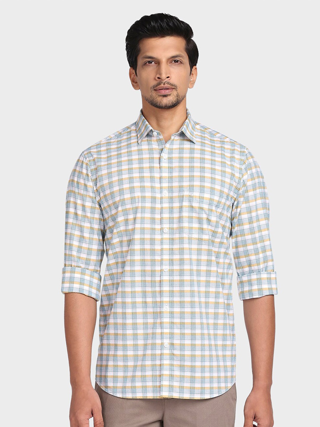 

ColorPlus Men Blue Tailored Fit Checked Casual Shirt