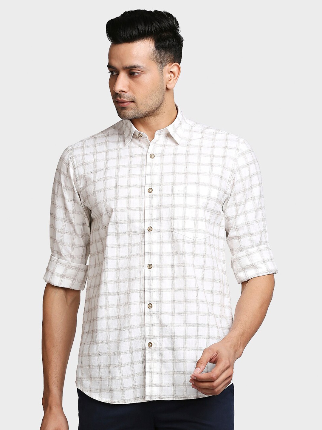 

ColorPlus Men Beige Tailored Fit Checked Casual Shirt