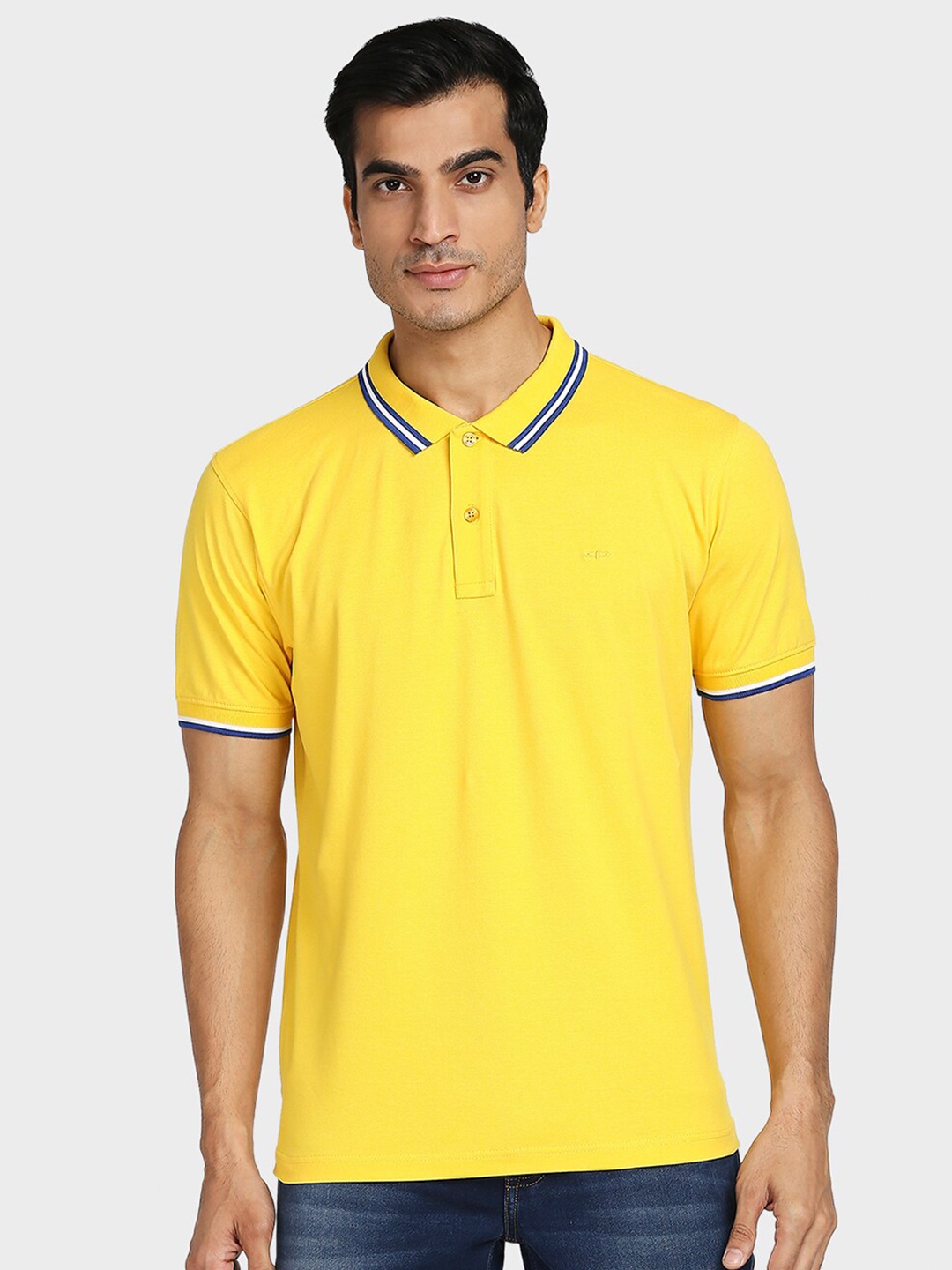 ColorPlus Men Yellow Polo Collar Regular Fit Cotton T-shirt