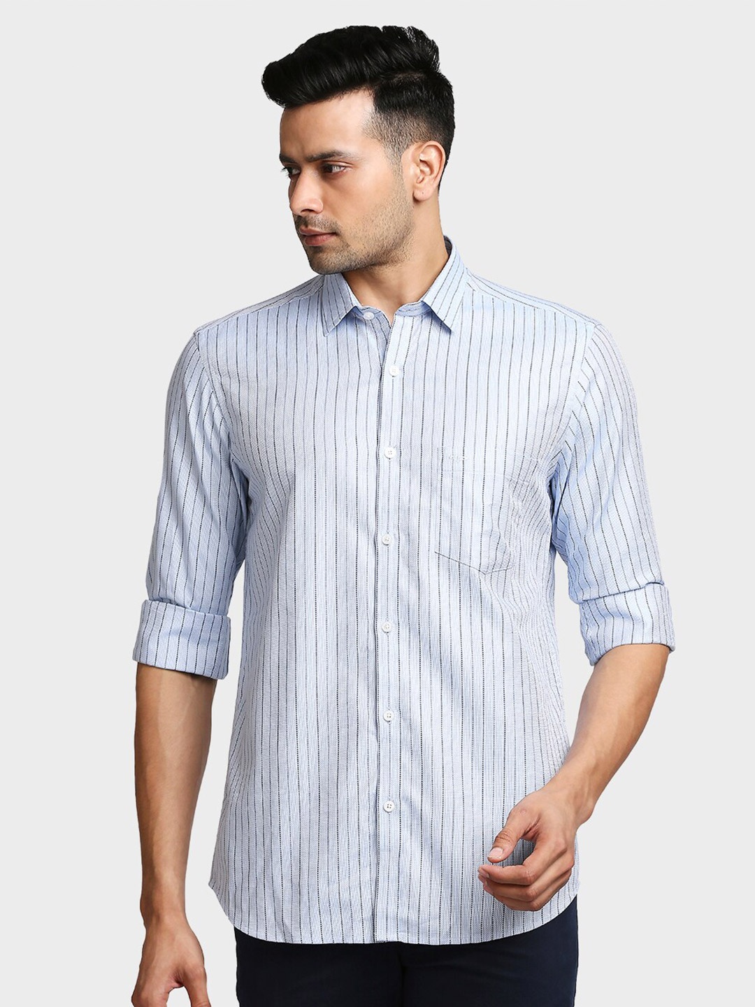

ColorPlus Men Blue Tailored Fit Striped Casual Shirt