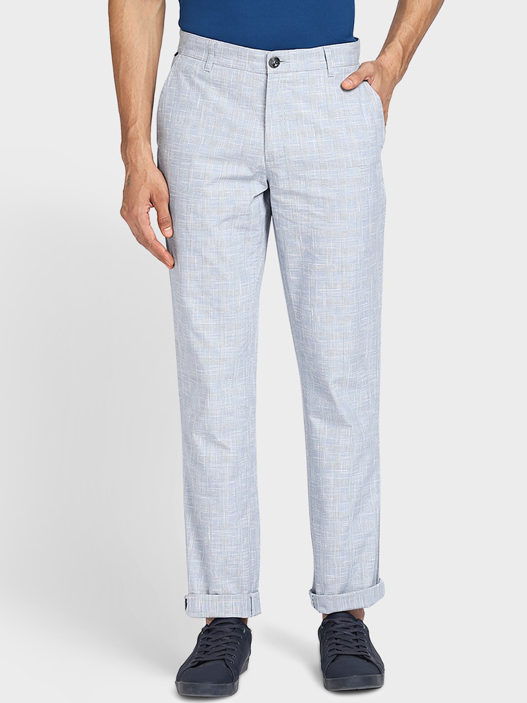 

ColorPlus Men Blue Checked Casual Trousers