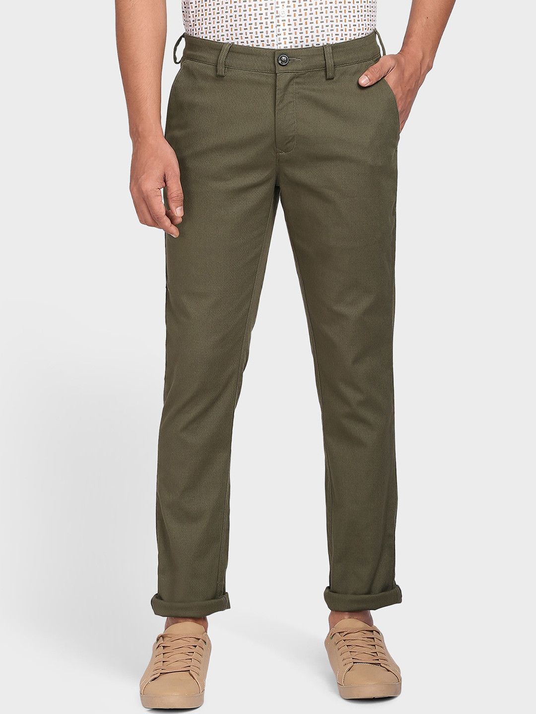

ColorPlus Men Olive Green Solid Regular Fit Cotton Trousers