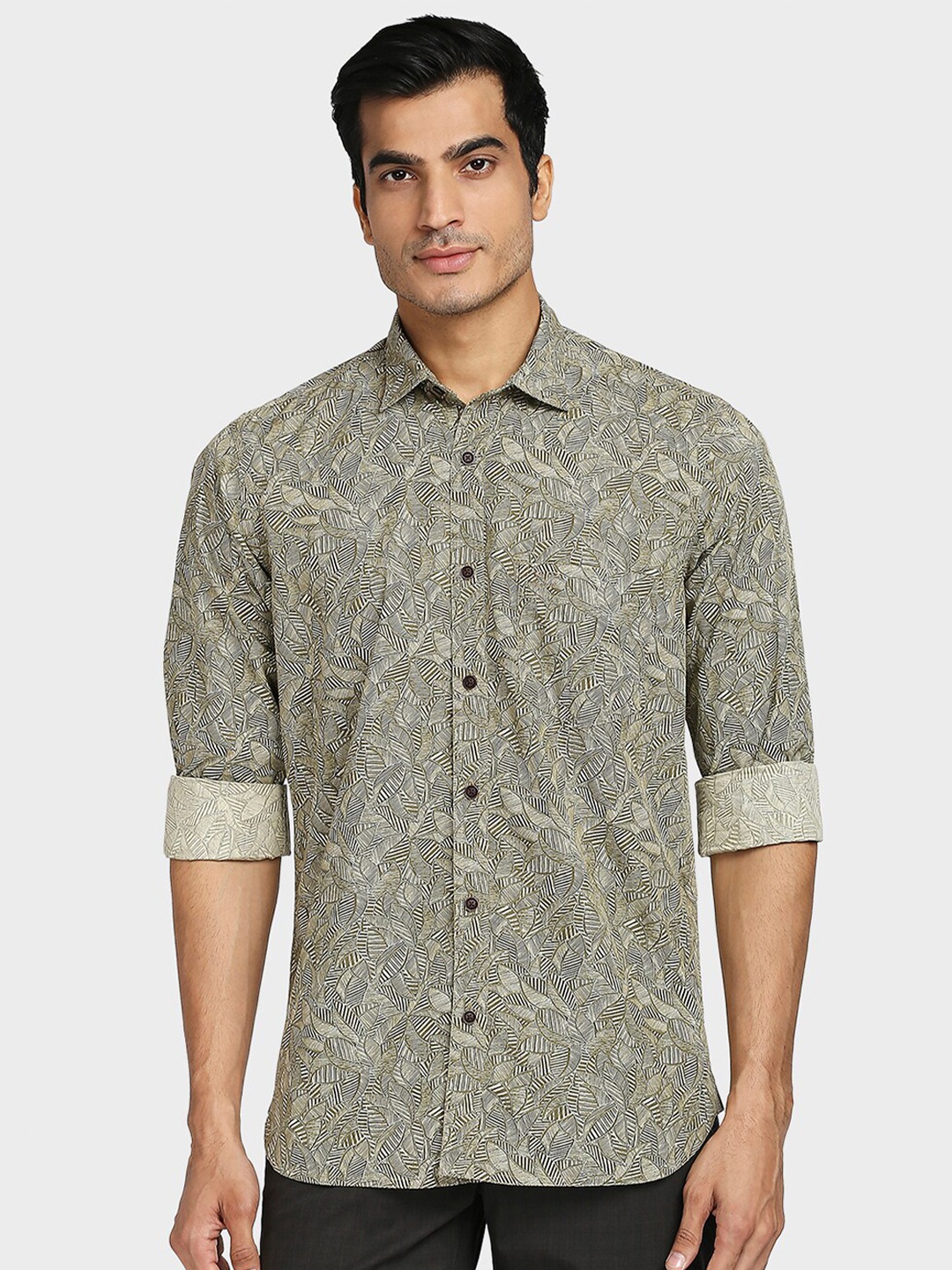 

ColorPlus Men Khaki Tailored Fit Printed Cotton Casual Shirt