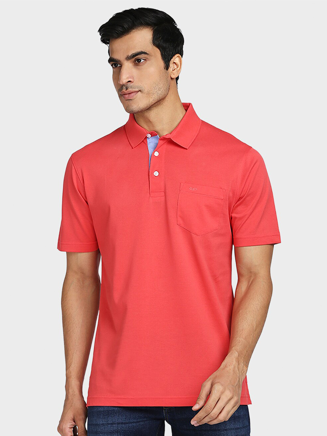 

ColorPlus Men Red Polo Collar Regular Fit Cotton T-shirt