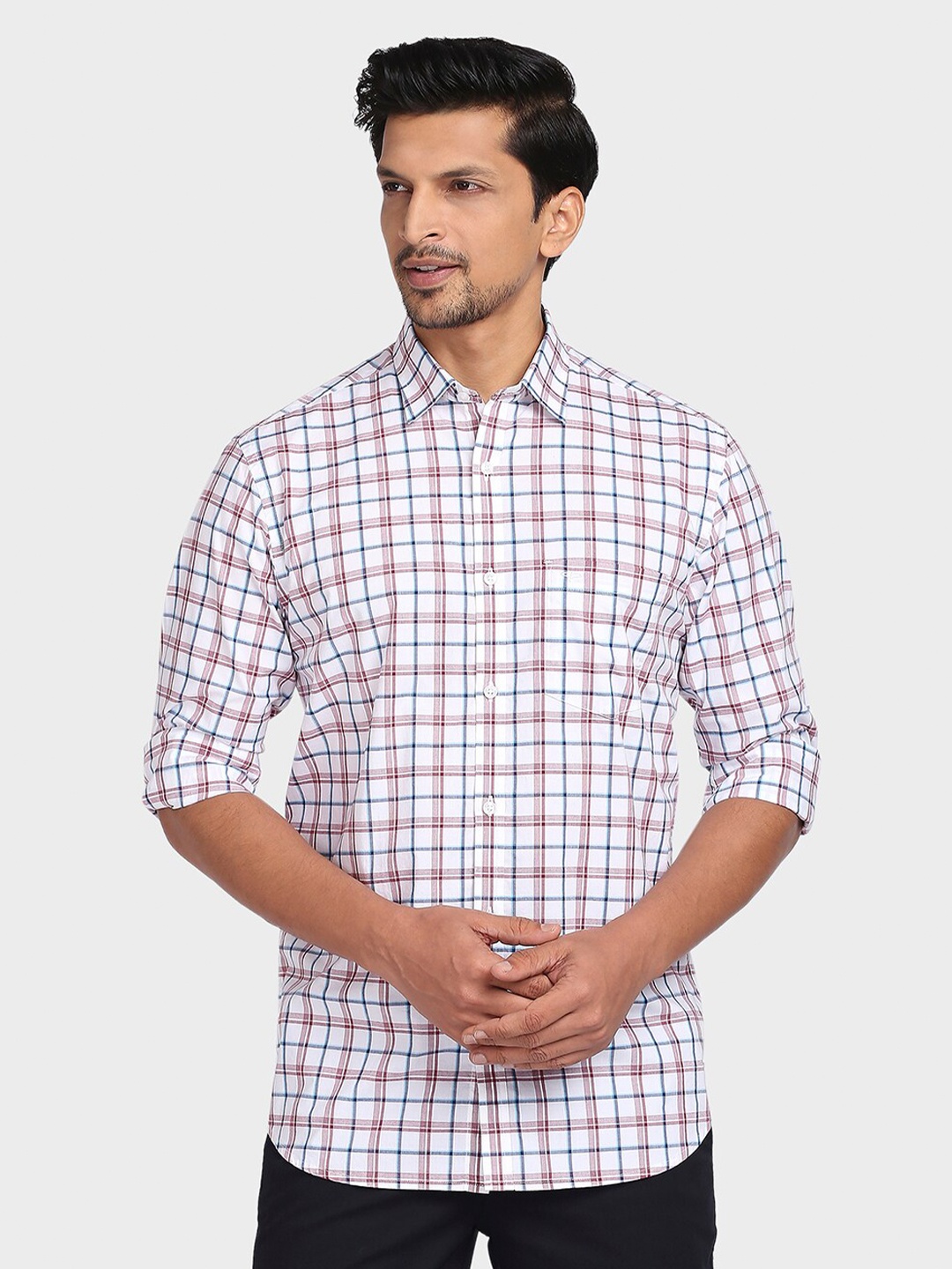 

ColorPlus Men White Tailored Fit Checked Casual Shirt