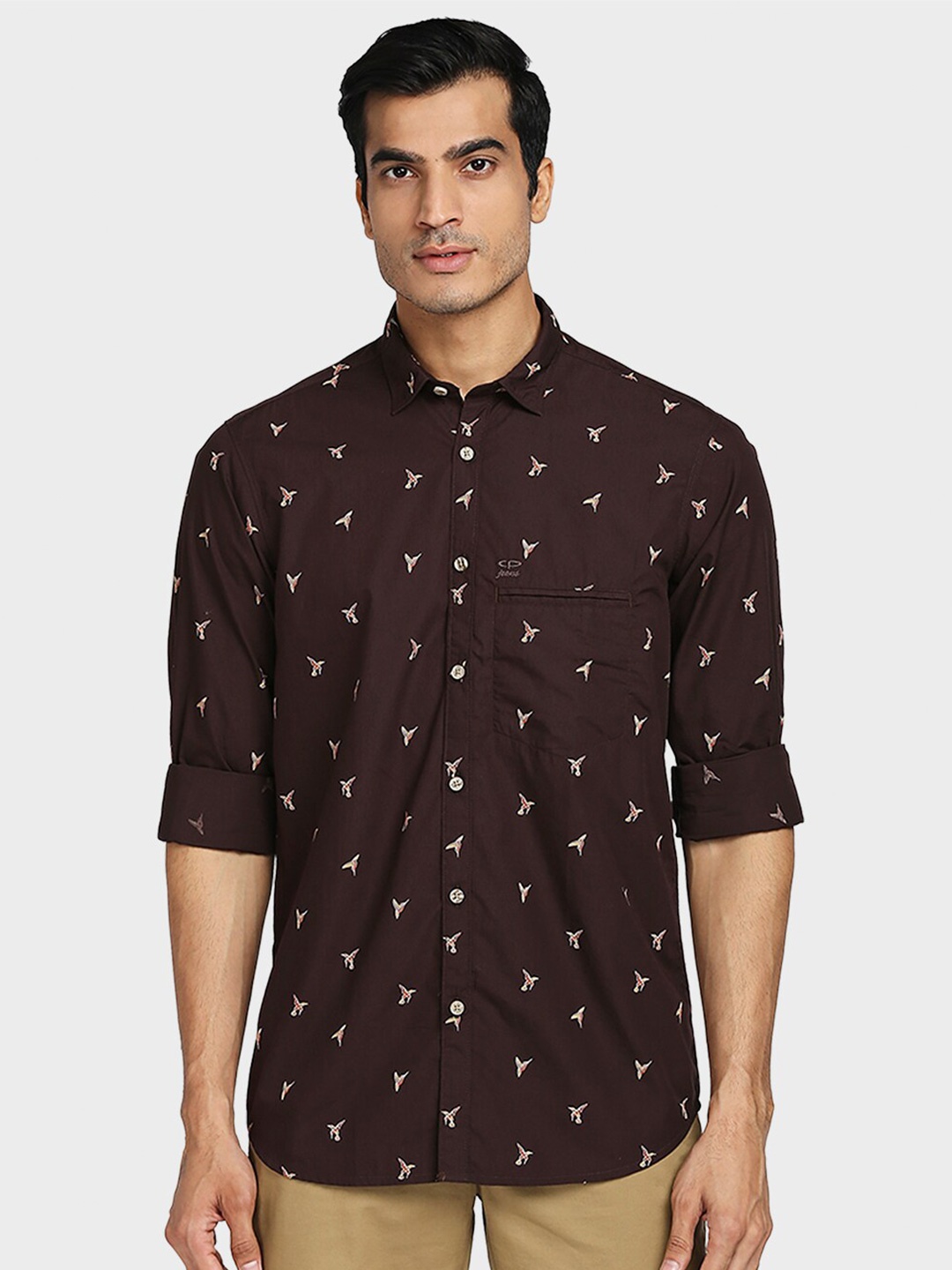 

ColorPlus Men Brown Printed Tailored Fit Cotton Casual Shirt