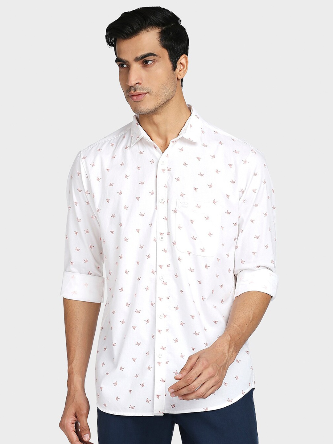 

ColorPlus Men White Tailored Fit Printed Cotton Casual Shirt