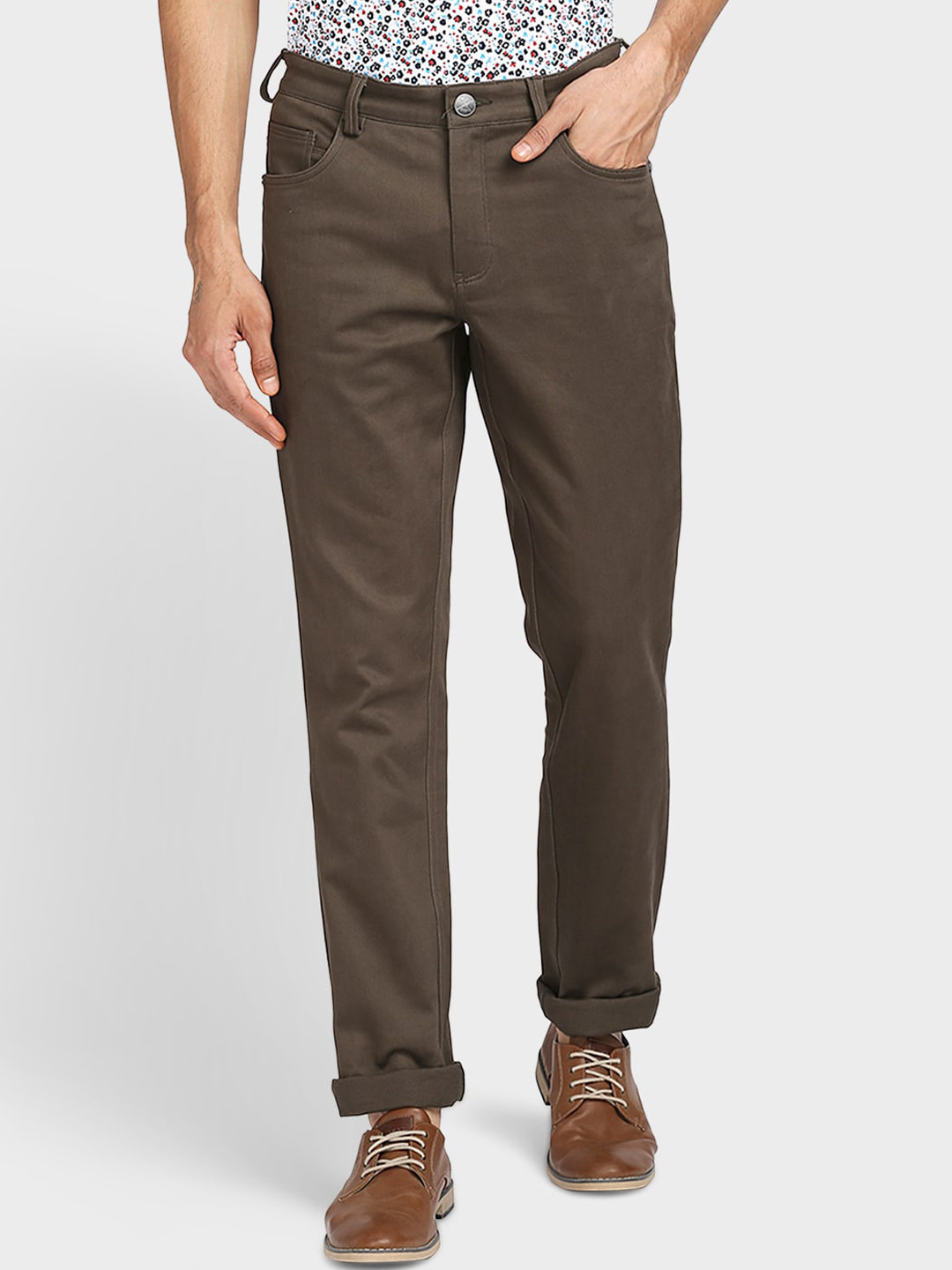 

ColorPlus Men Olive Green Mid-Rise Regular Trousers