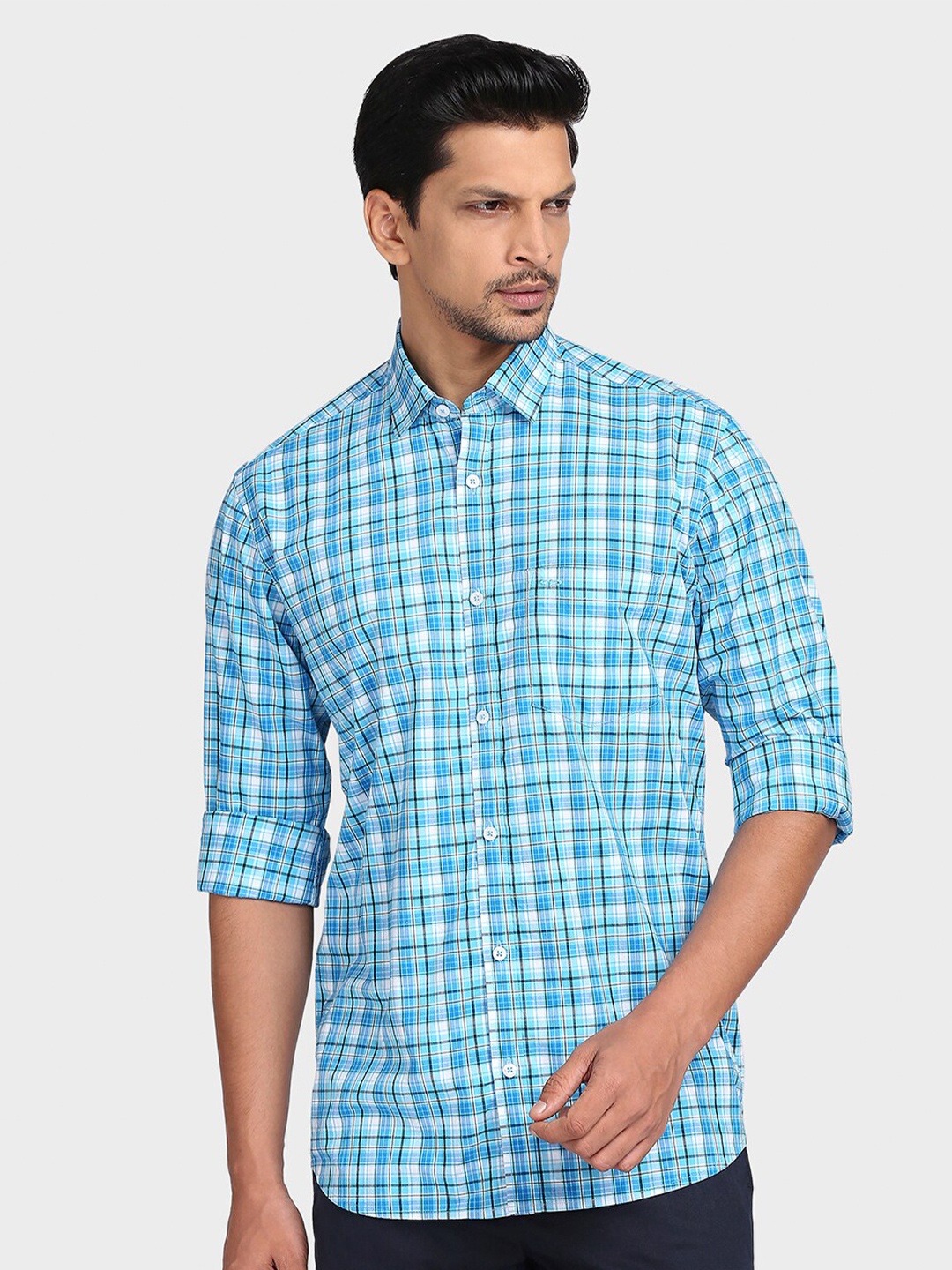 

ColorPlus Men Blue Tailored Fit Tartan Checks Checked Casual Shirt