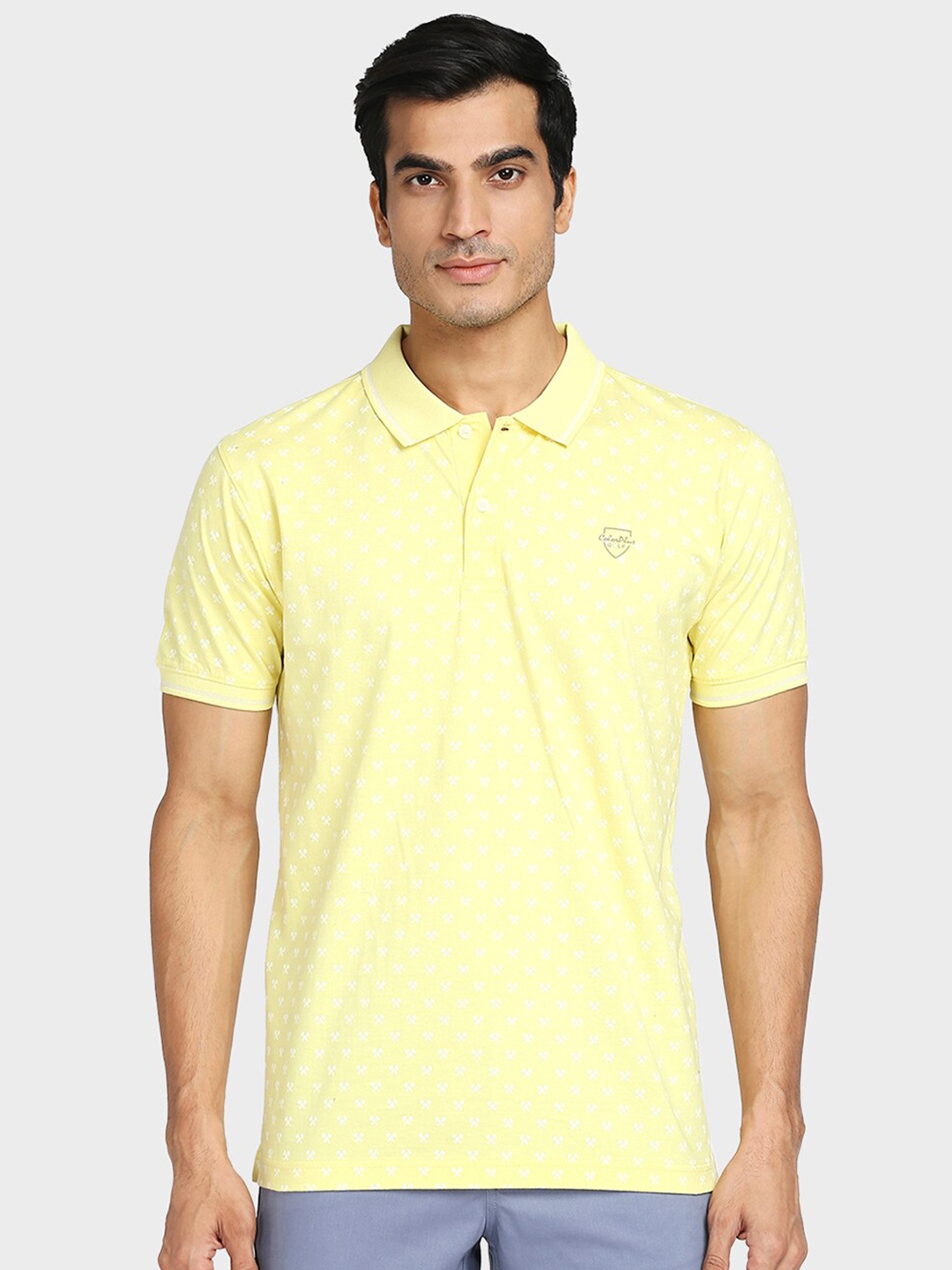 

ColorPlus Men Yellow Polo Collar Cotton Applique T-shirt