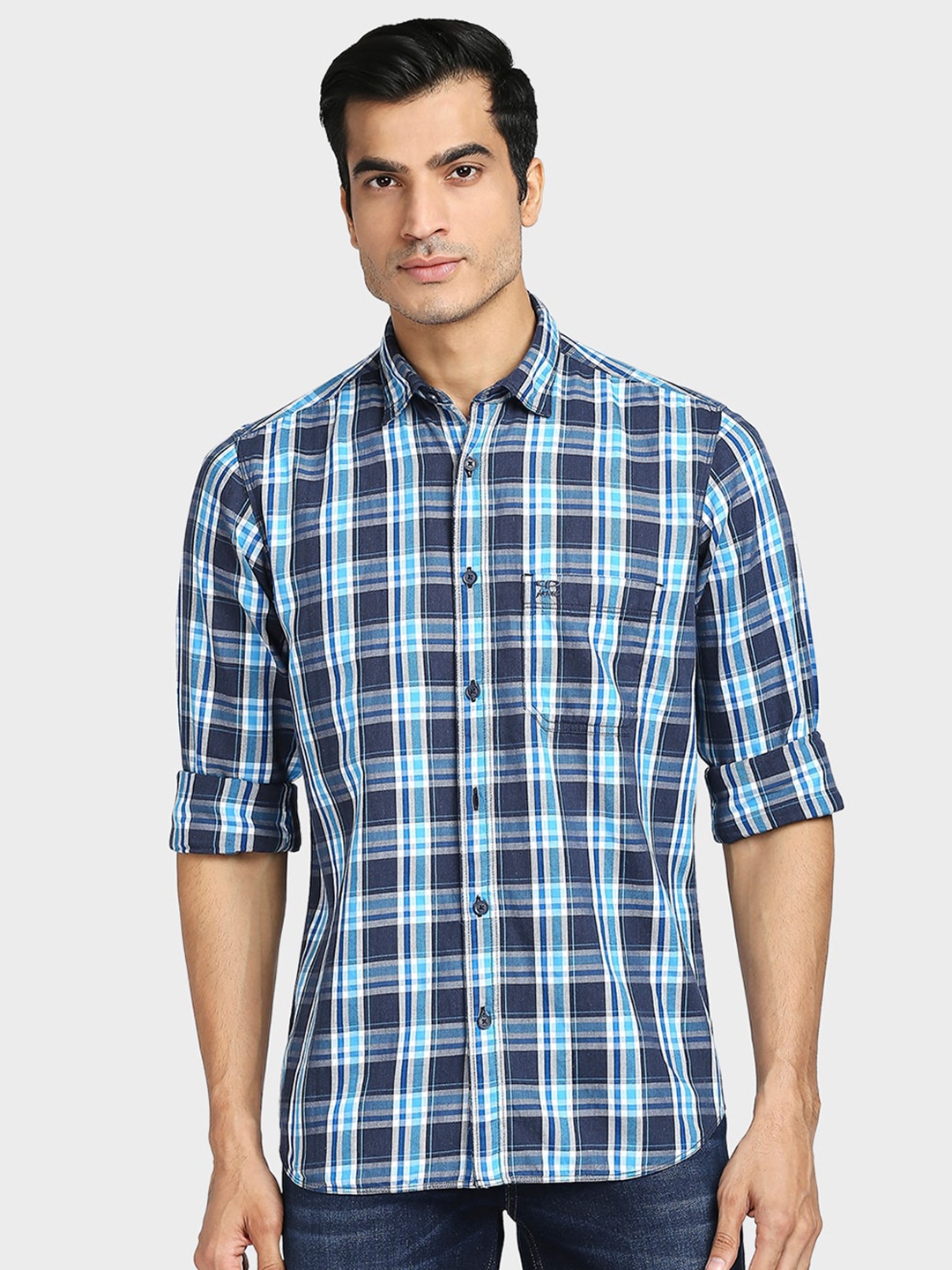 

ColorPlus Men Blue Regular Fit Tartan Checked Cotton Casual Shirt