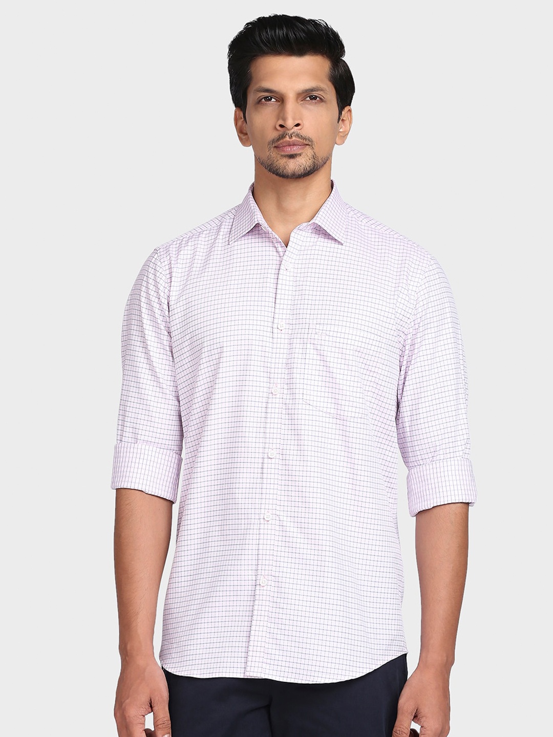 

ColorPlus Men Pink Tailored Fit Opaque Checked Casual Shirt