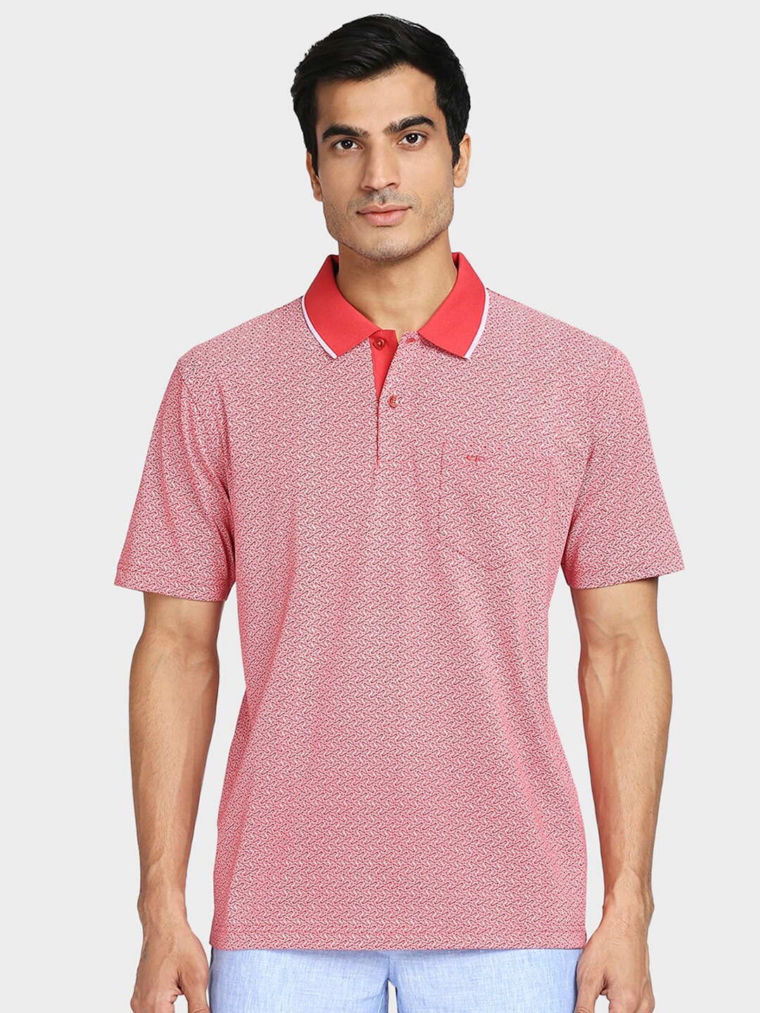 

ColorPlus Men Red Printed Polo Collar Cotton T-shirt