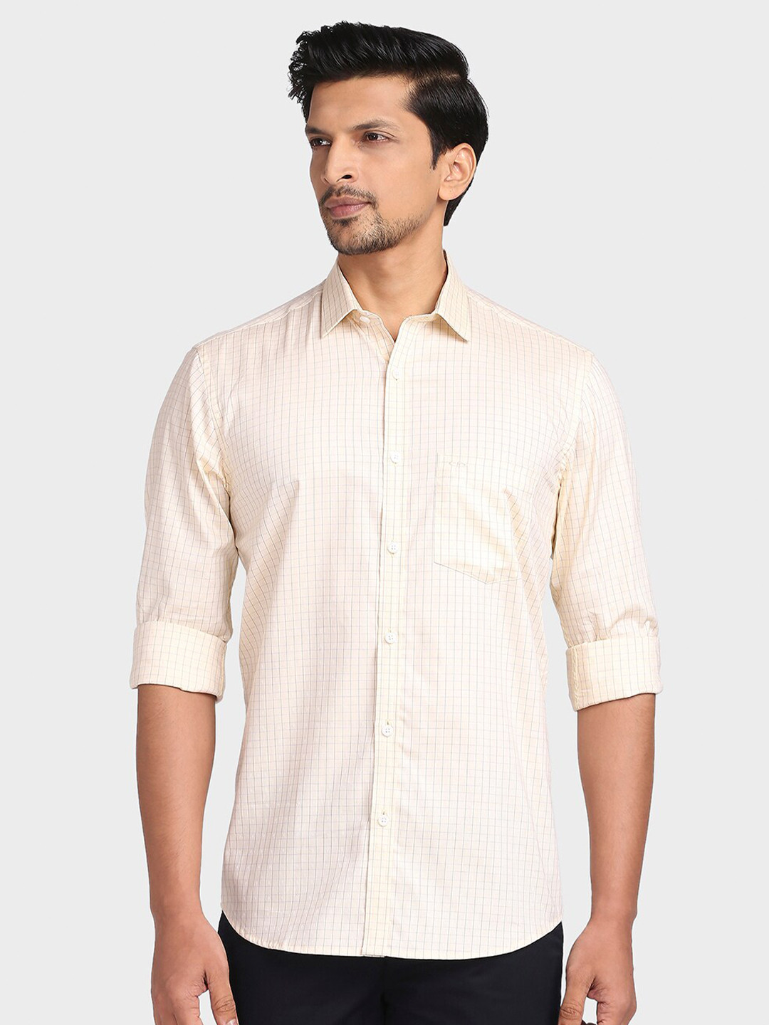

ColorPlus Men Yellow Tailored Fit Checked Casual Shirt