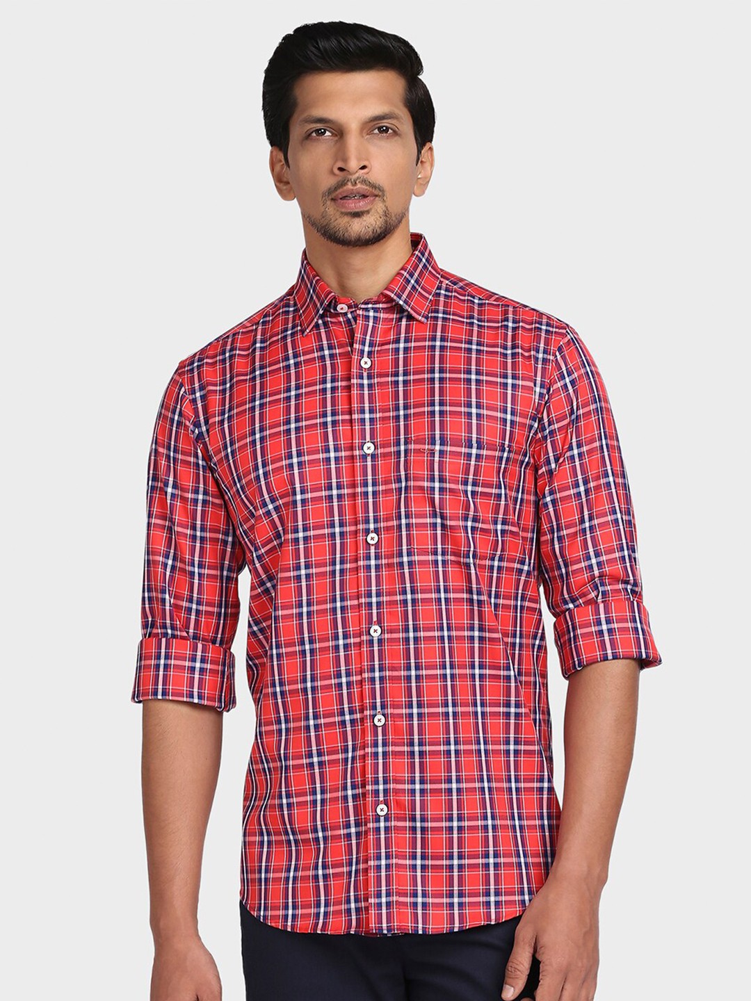 

ColorPlus Men Red Tailored Fit Checked Casual Shirt