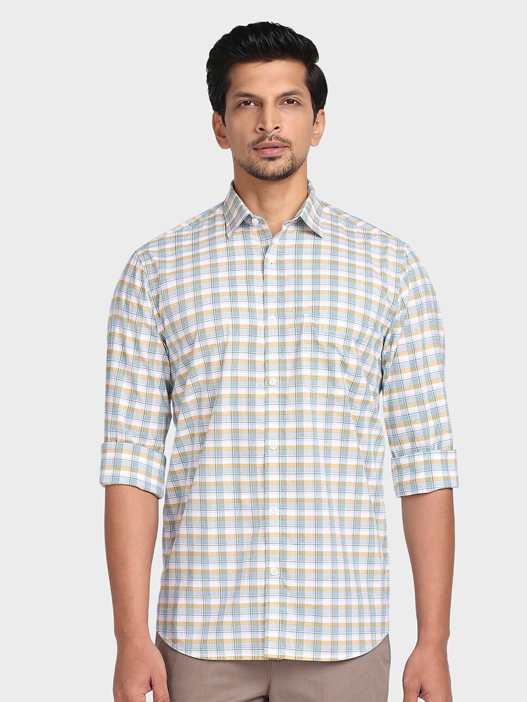 

ColorPlus Men Blue Checked Tailored Fit Cotton Casual Shirt