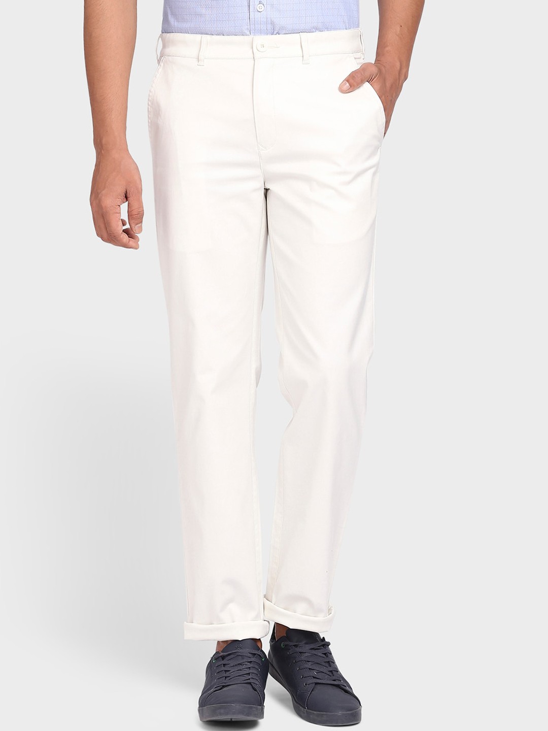 

ColorPlus Men White Solid Chinos Trousers
