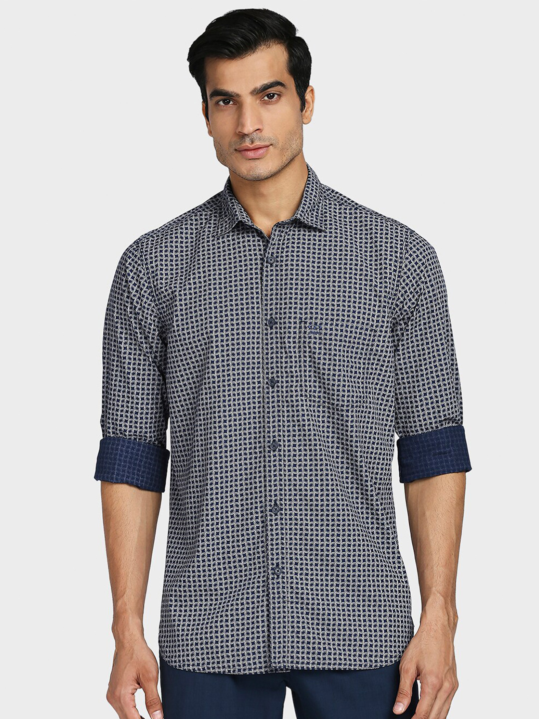 

ColorPlus Men Blue Tailored Fit Printed Casual Shirt