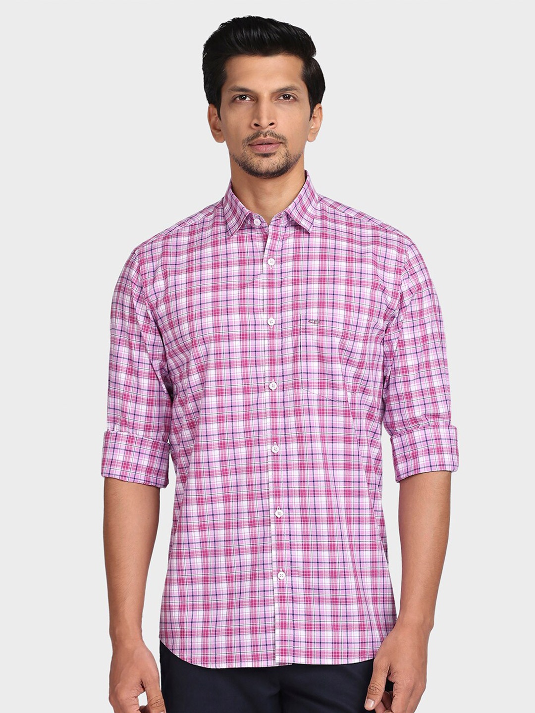

ColorPlus Men Red Tailored Fit Checked Cotton Casual Shirt
