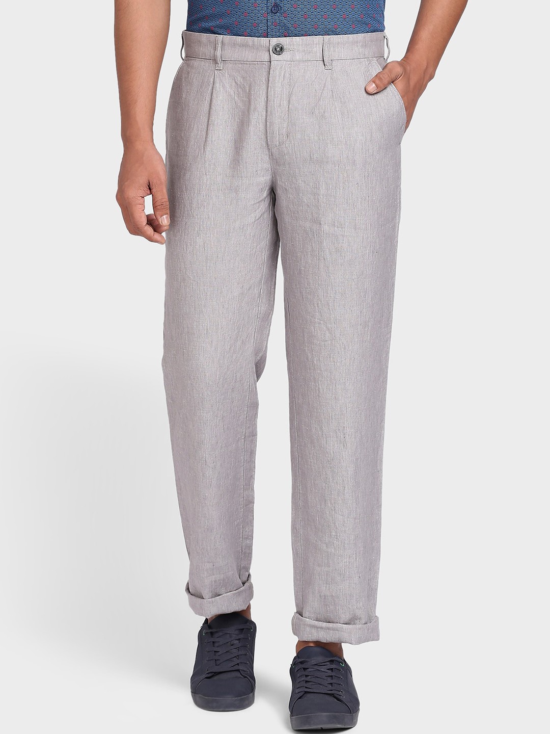 

ColorPlus Men Grey Linen Trousers