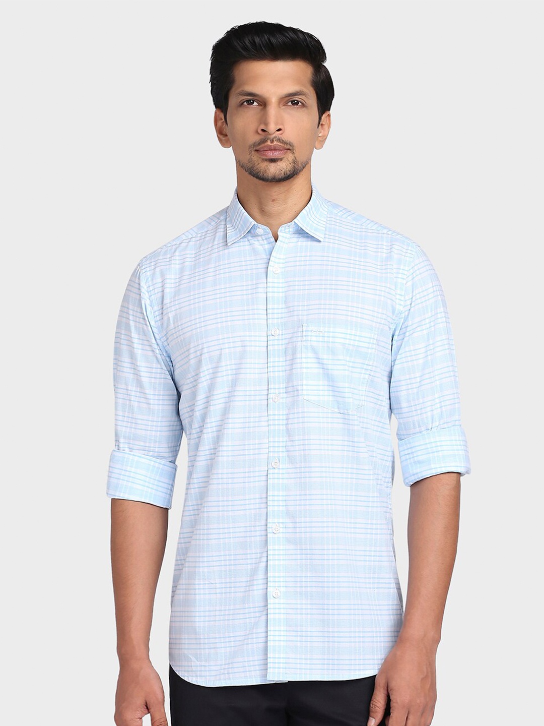 

ColorPlus Men Blue Tailored Fit Checked Cotton Casual Shirt