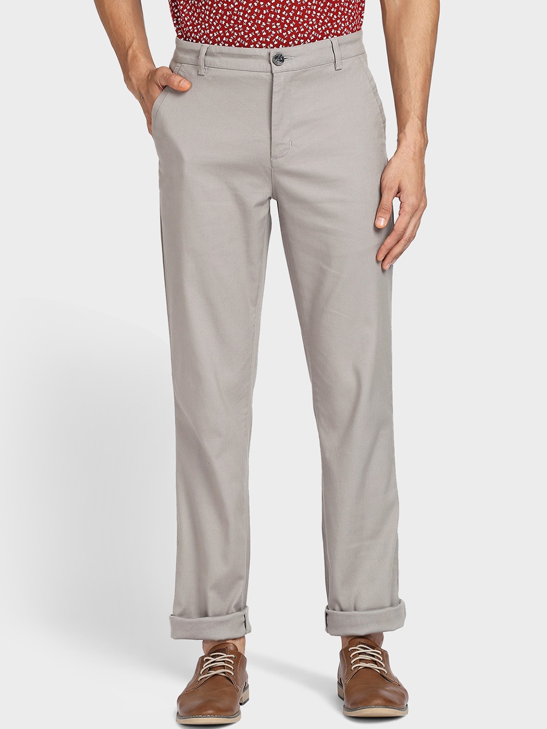 

ColorPlus Men Grey Chinos Mid-Rise Trousers