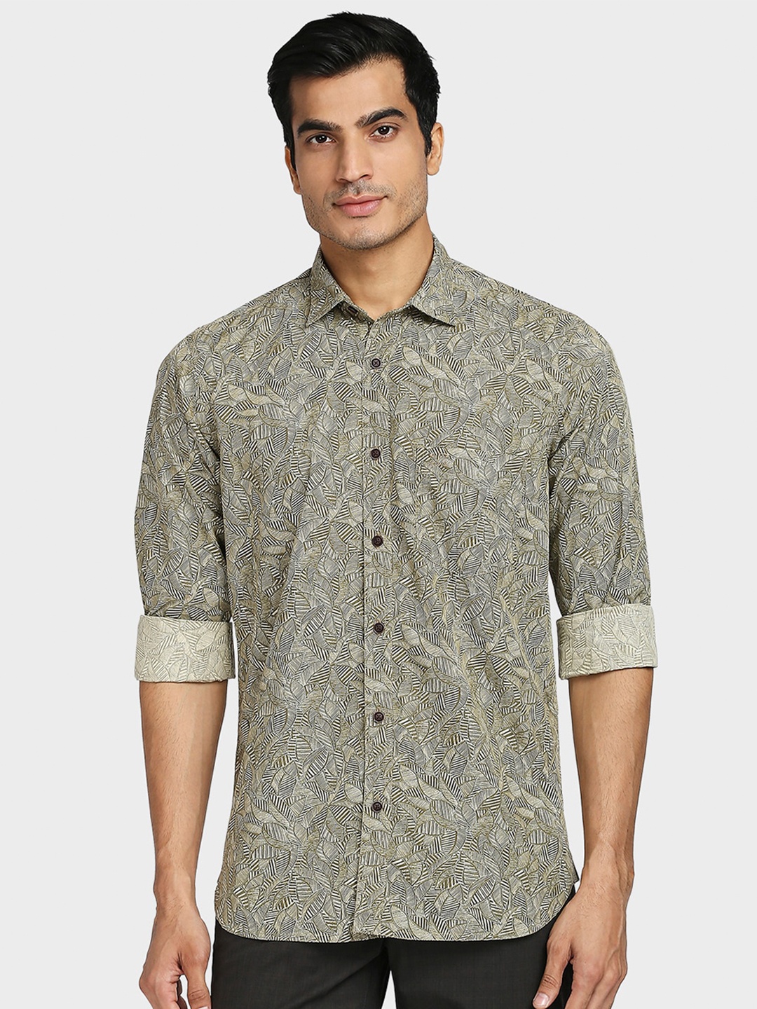 

ColorPlus Men Khaki Tailored Fit Printed Cotton Casual Shirt