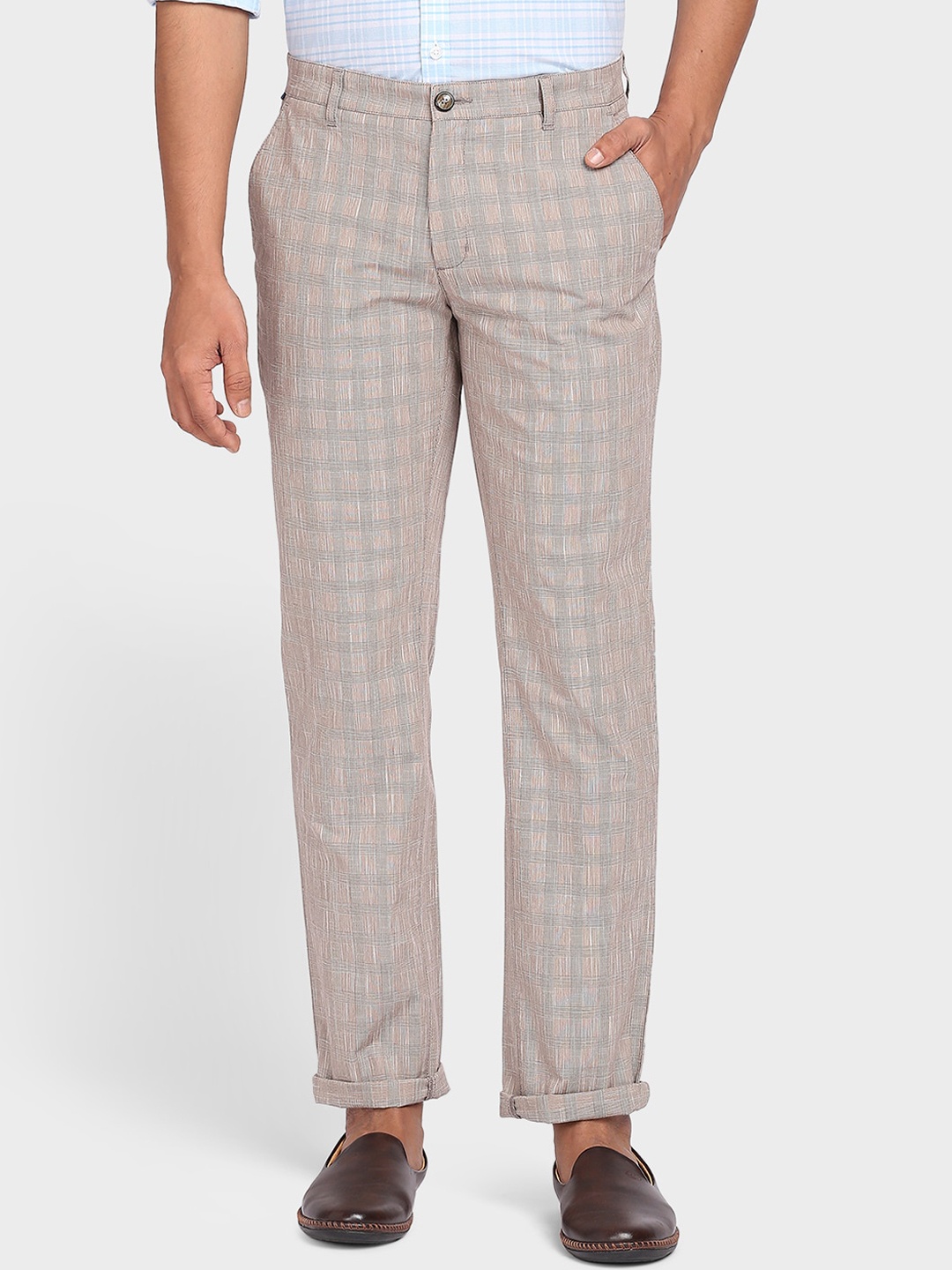 

ColorPlus Men Brown Regular Fit Checked Cotton Chinos Trousers