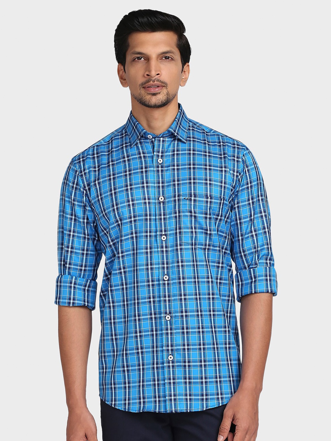 

ColorPlus Men Blue & White Tailored Fit Checked Cotton Casual Shirt