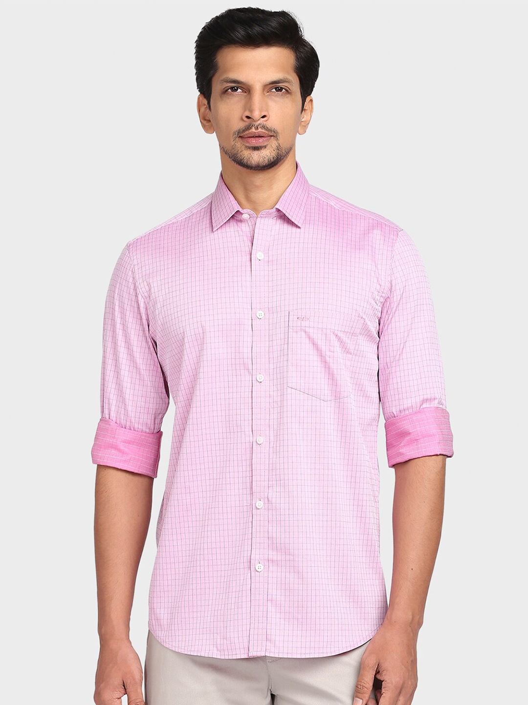 

ColorPlus Men Pink Tailored Fit Checked Cotton Casual Shirt