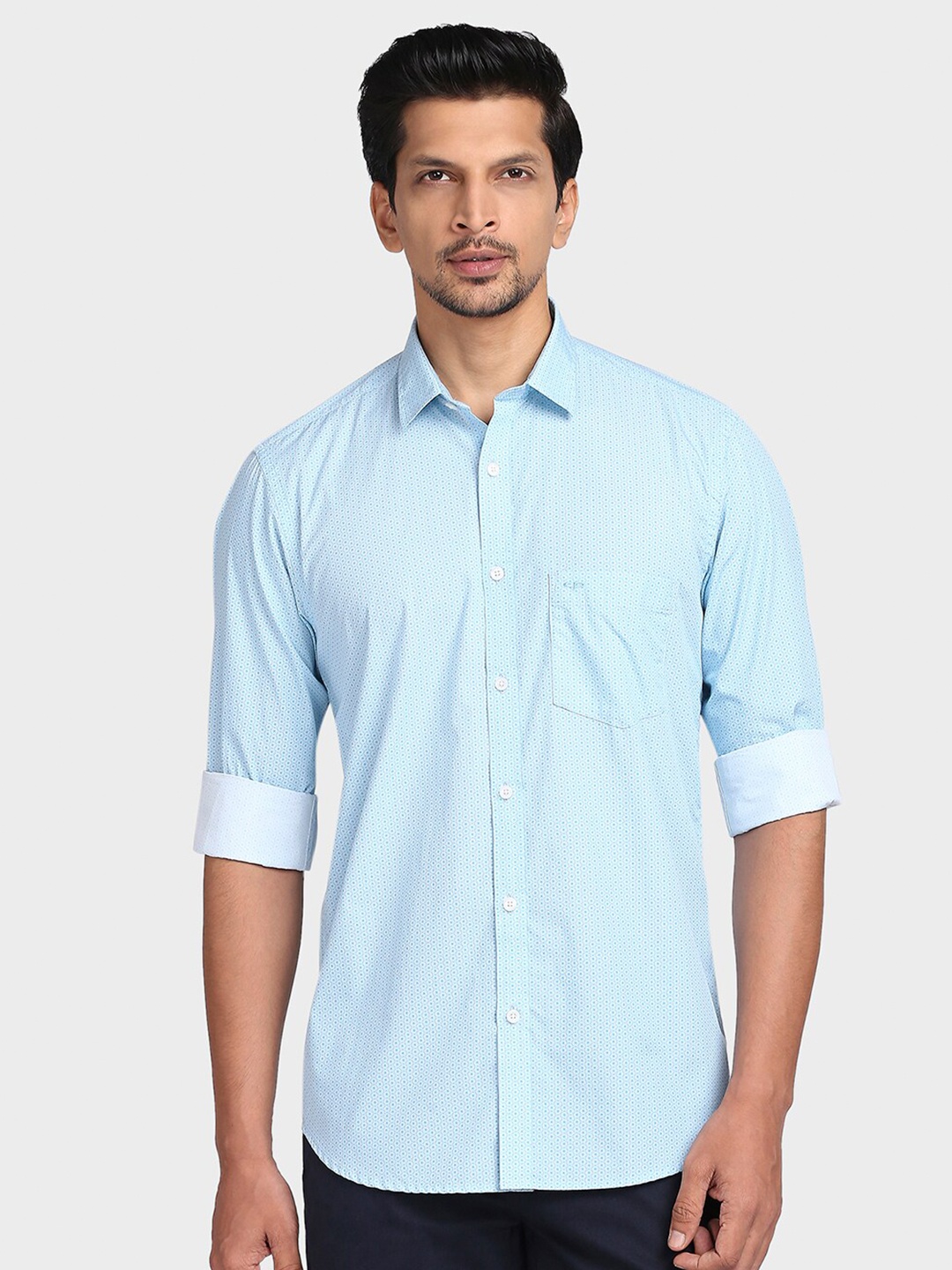 

ColorPlus Men Blue Tailored Fit Cotton Printed Casual Shirt