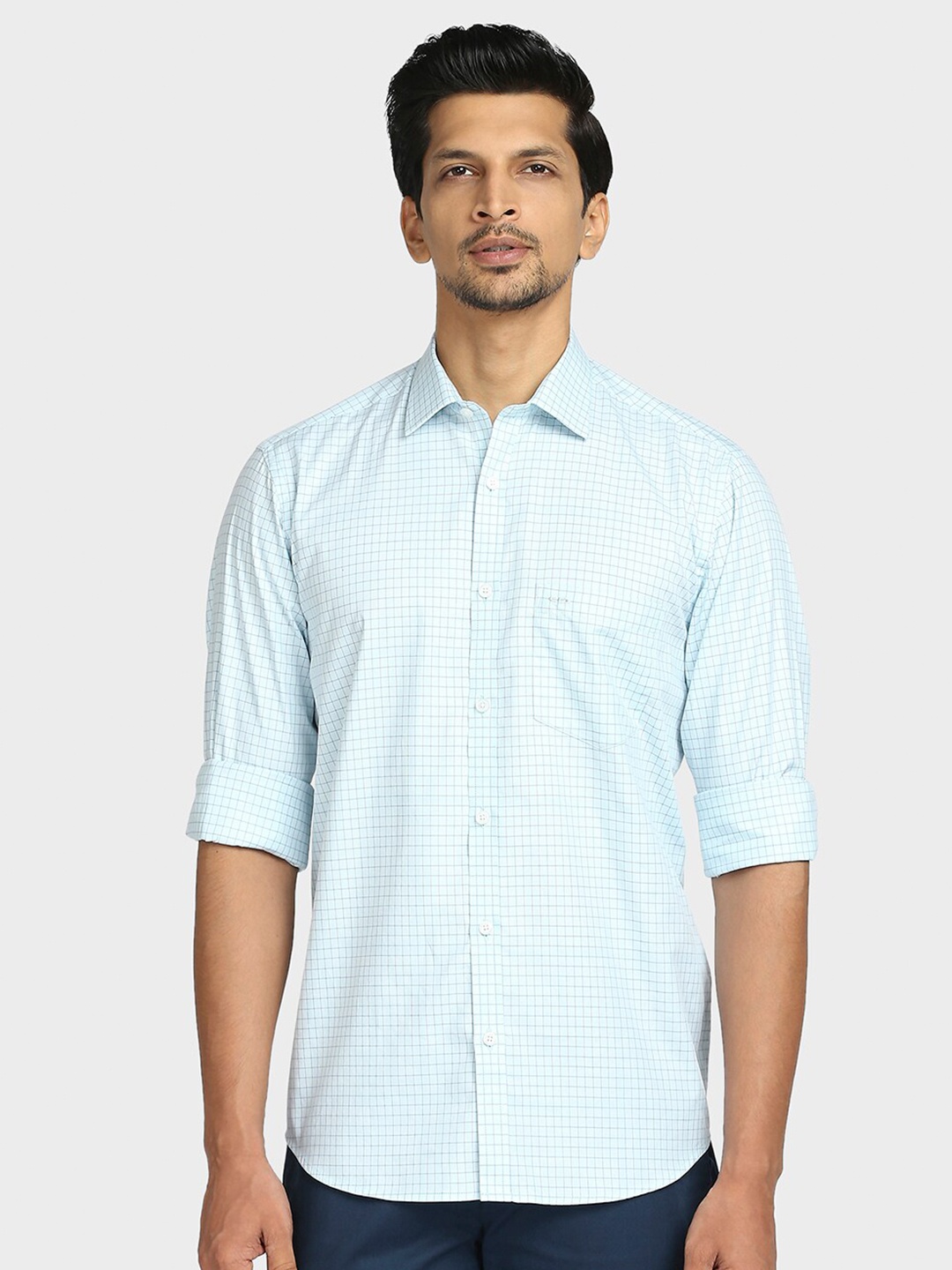 

ColorPlus Men Green Tailored Fit Checked Casual Shirt