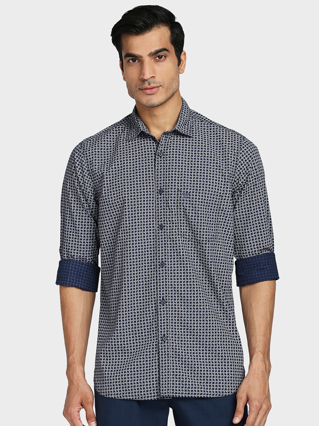 

ColorPlus Men Blue Tailored Fit Printed Cotton Casual Shirt