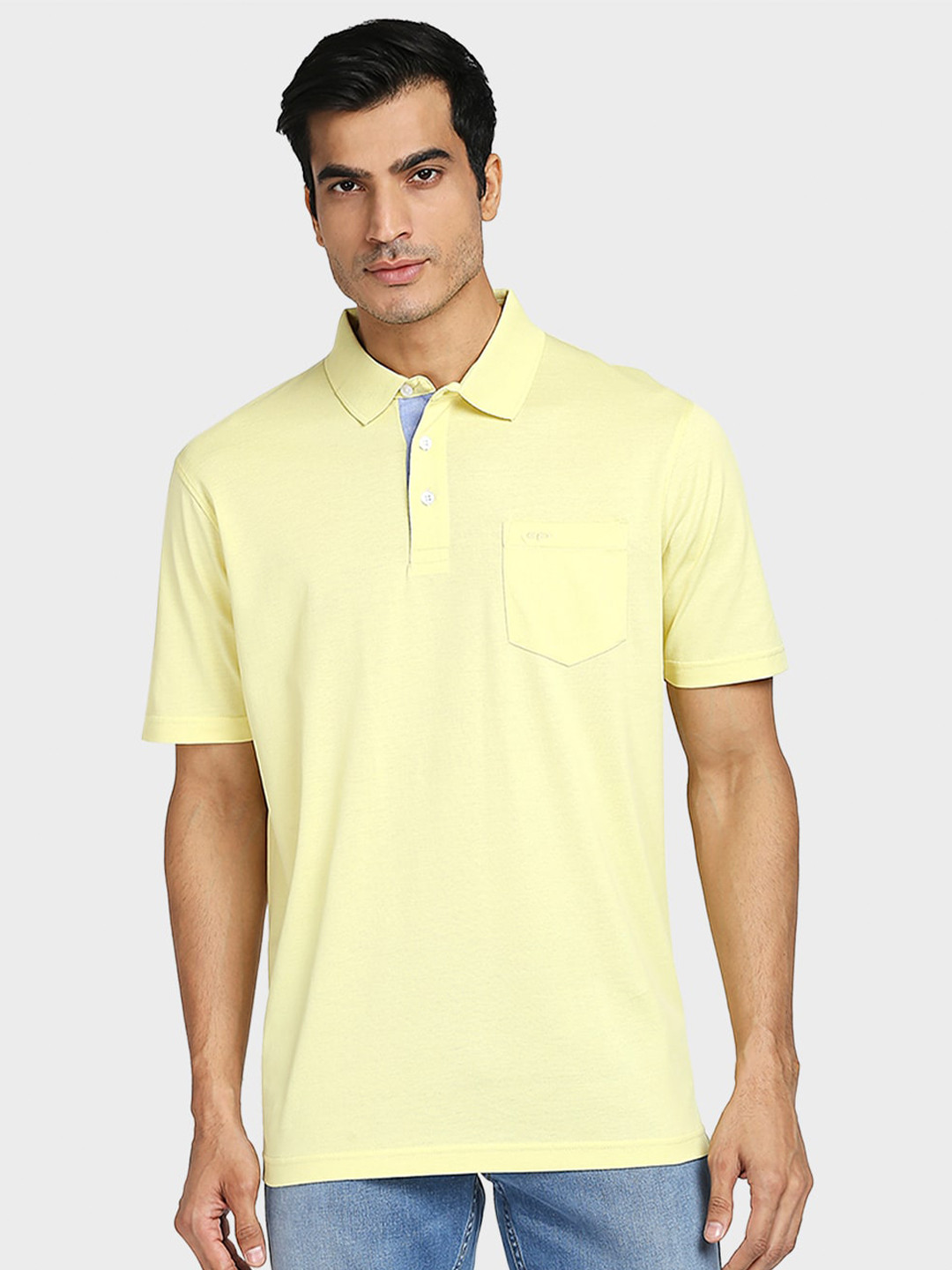 

ColorPlus Men Yellow Polo Collar Cotton T-shirt