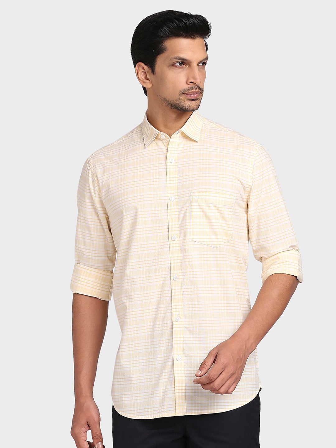 

ColorPlus Men Yellow & White Tailored Fit Checked Cotton Casual Shirt