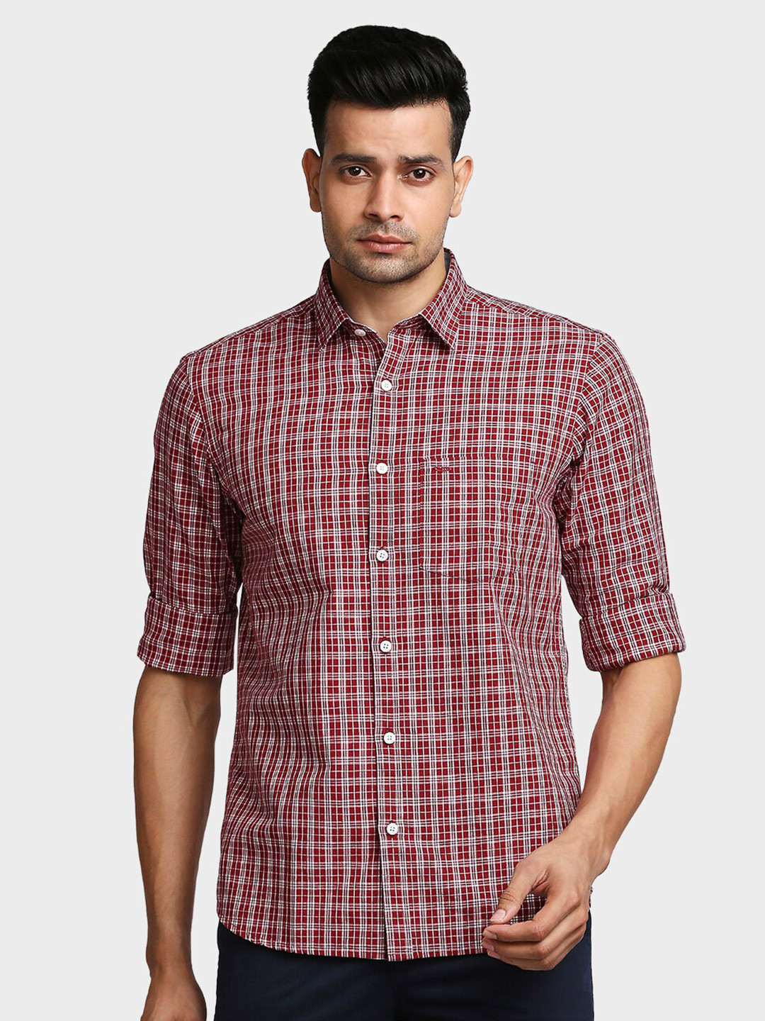 

ColorPlus Men Plus Size Maroon Tailored Fit Checked Cotton Casual Shirt