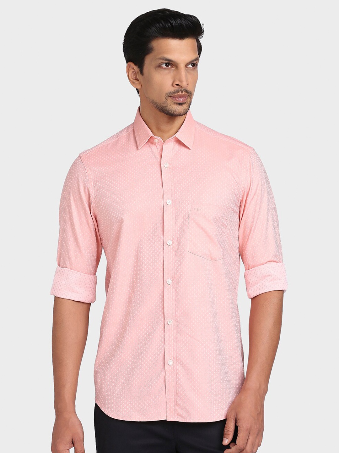

ColorPlus Men Orange Tailored Fit Self Design Cotton Casual Shirt