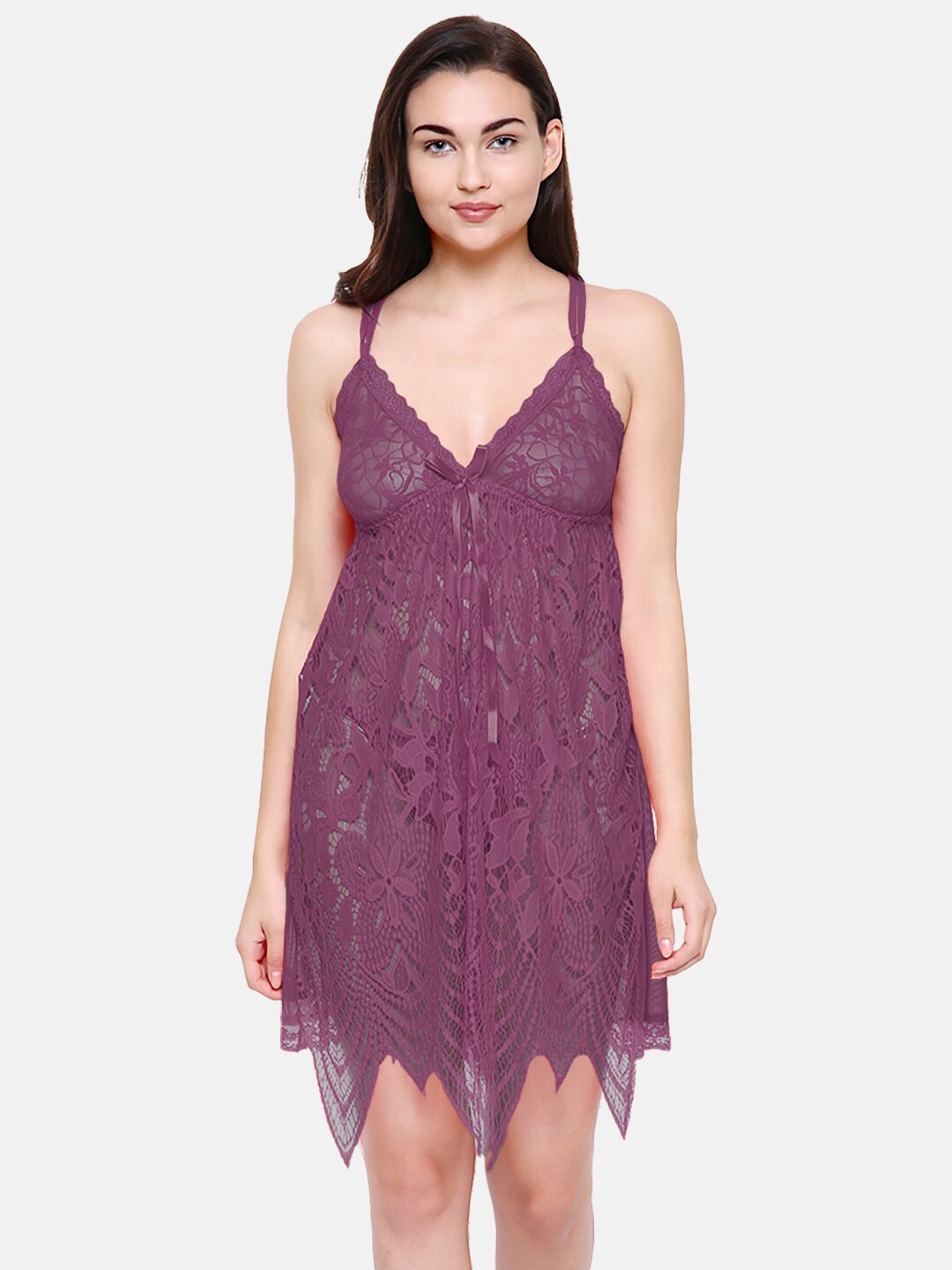 

FashionRack Purple Net Baby Doll with Asymmetric Hem