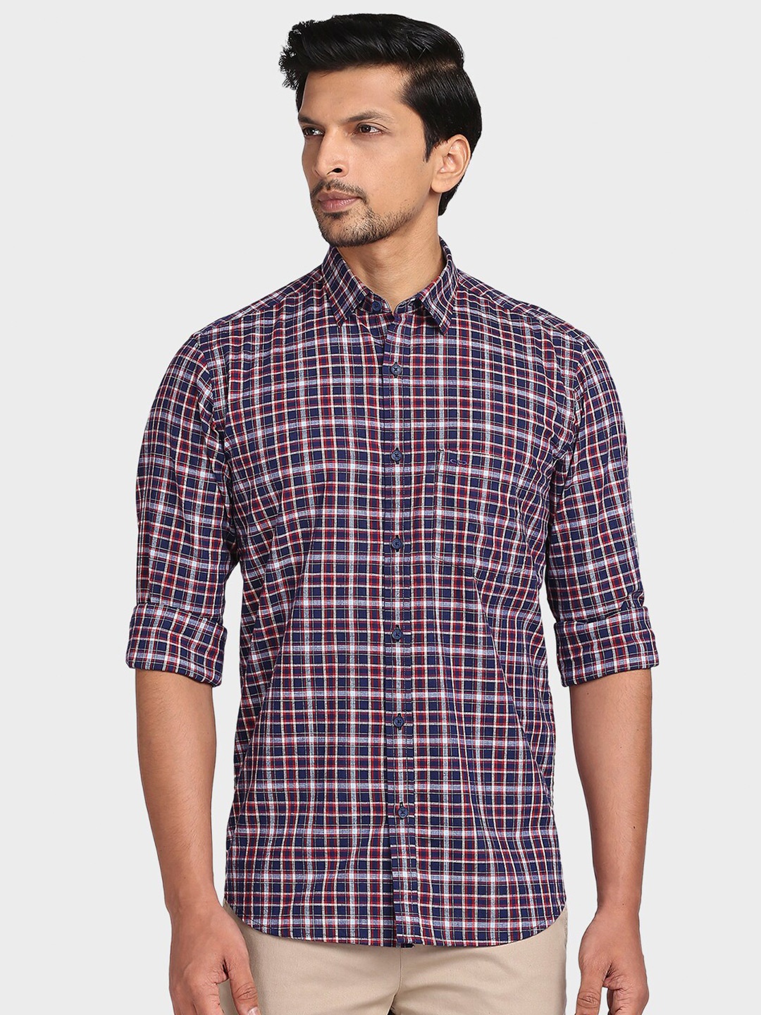 

ColorPlus Men Blue & Red Tailored Fit Checked Cotton Casual Shirt