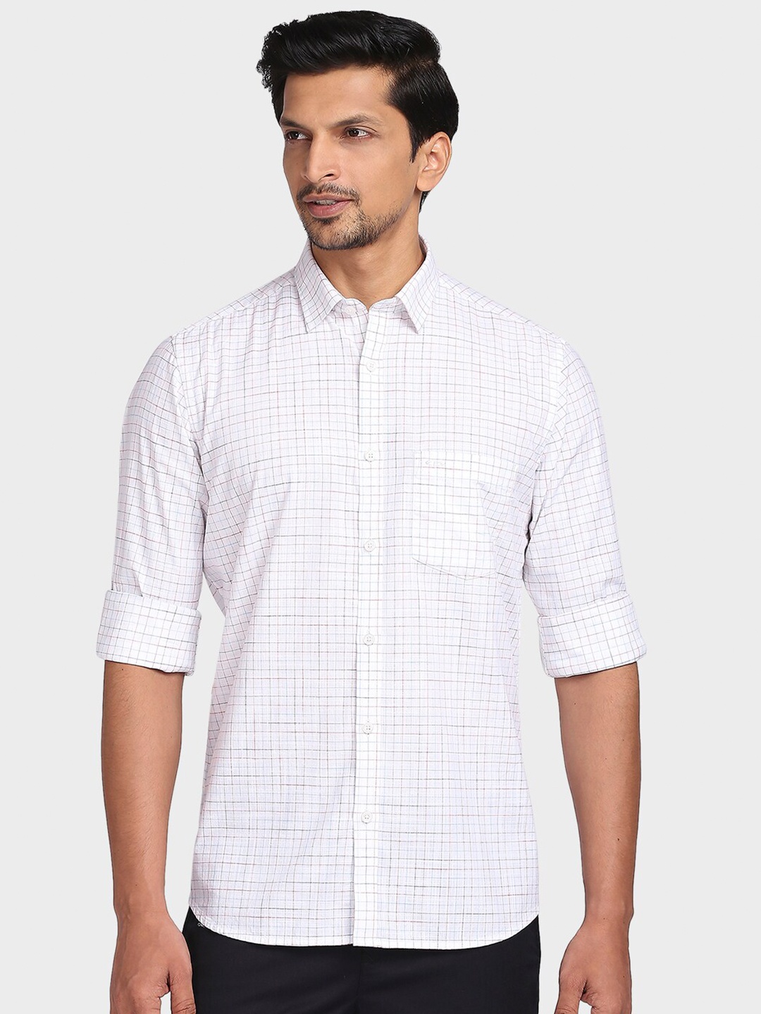 

ColorPlus Men White Tailored Fit Checked Casual Shirt