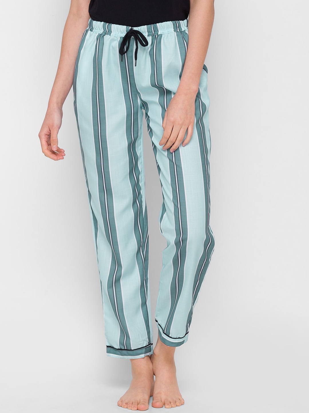 

NOIRA Women Blue Striped Cotton Lounge Pants