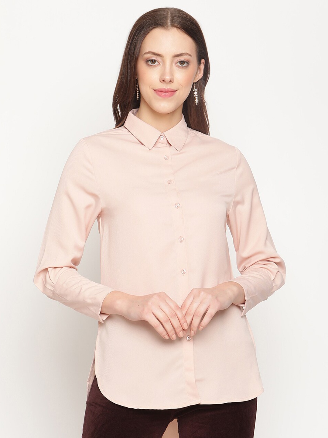 

METTLE Women Peach Solid Cotton Casual Shirt