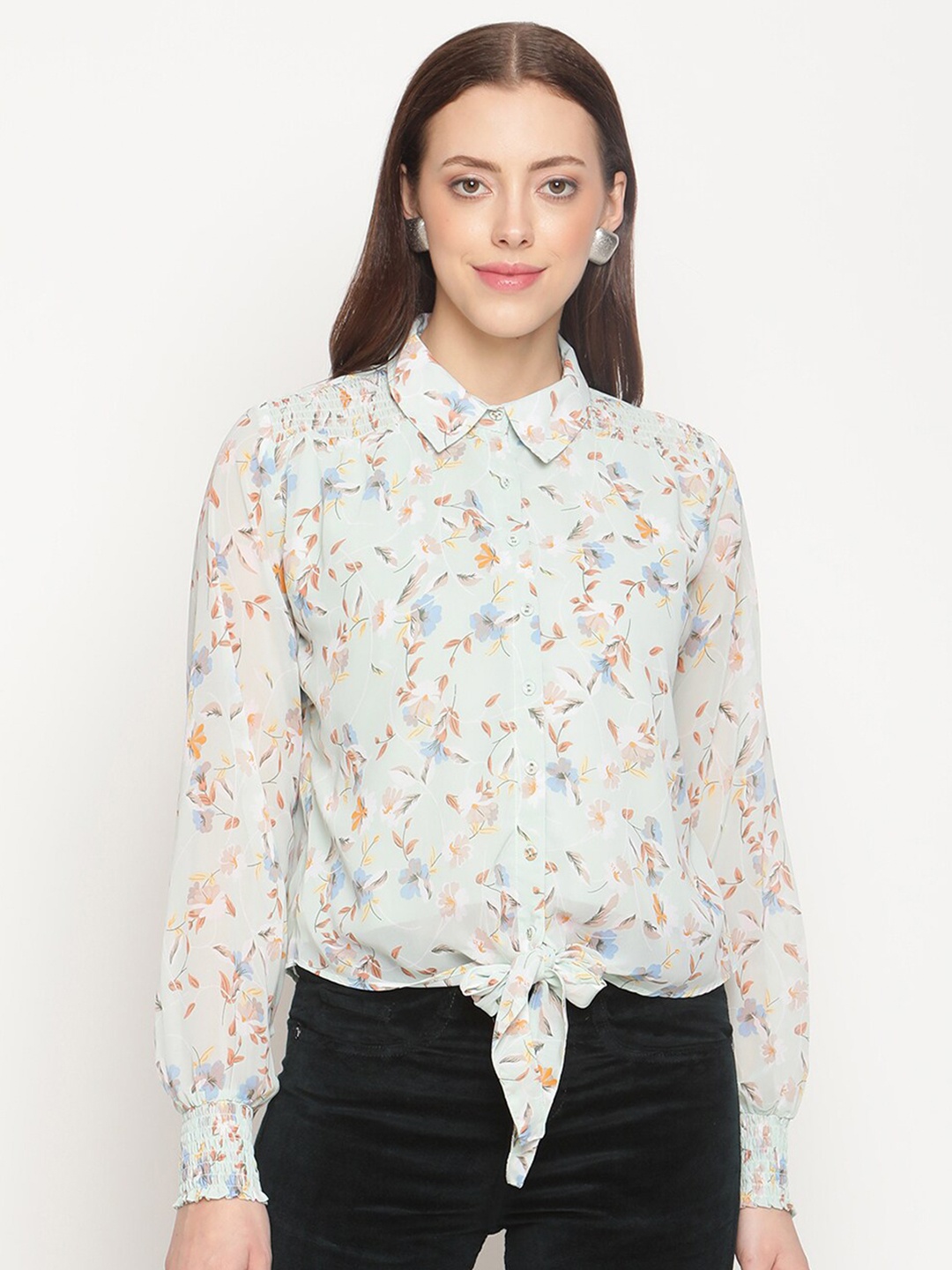 

METTLE Women Green Floral Printed Casual Shirt