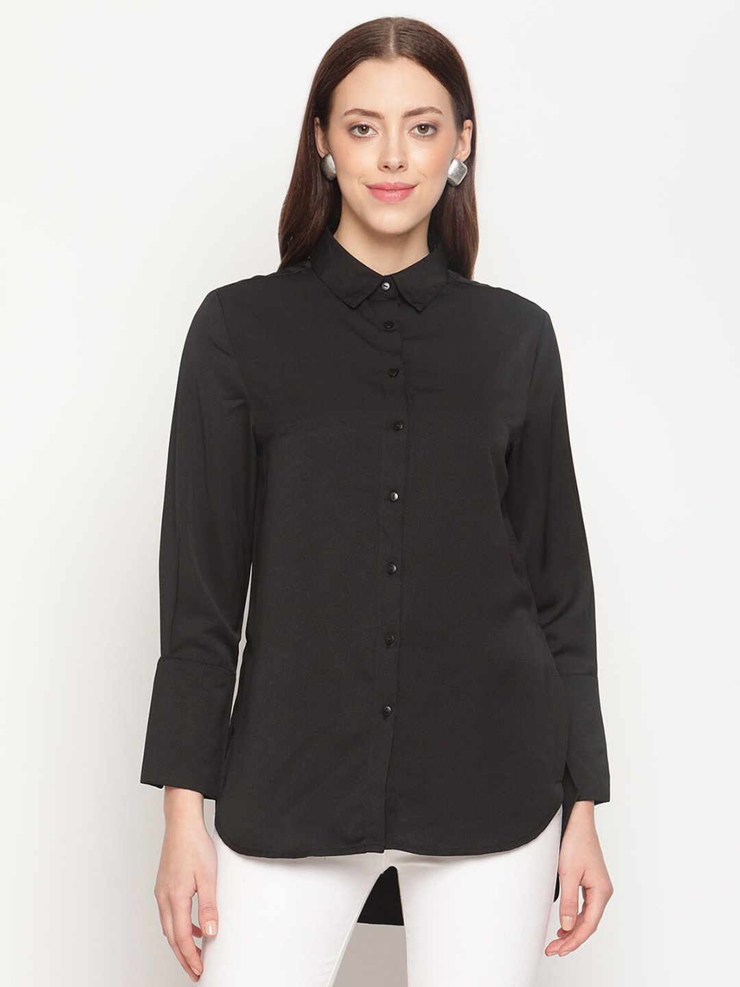 

METTLE Women Black High-Low Casual Shirt