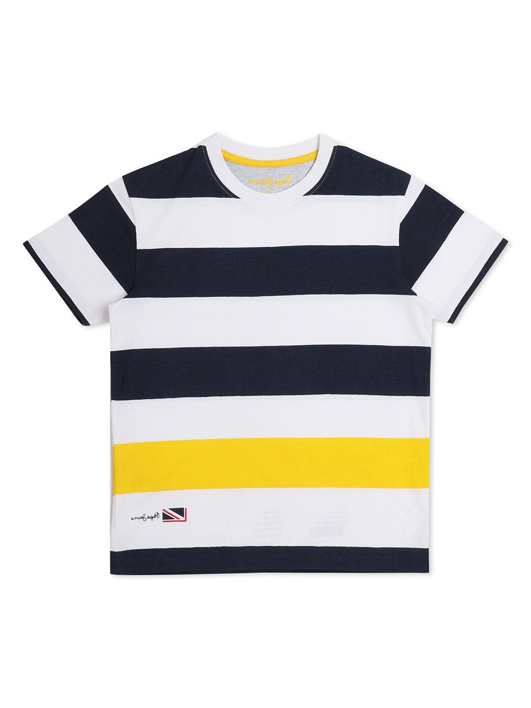 

Pepe Jeans Boys Navy Blue & White Striped Regular Fit Cotton T-shirt
