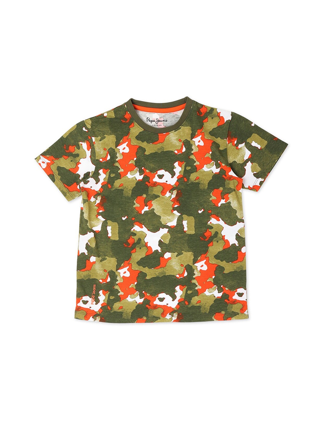 

Pepe Jeans Boys Olive Green & White Camouflage Printed T-shirt