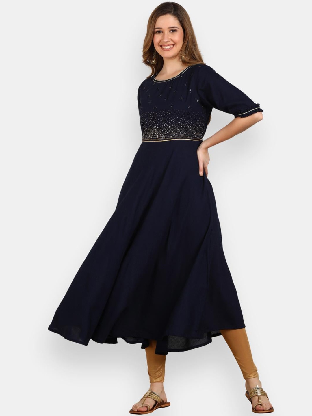 

VEDANA Women Navy Blue Embellished Anarkali Kurta