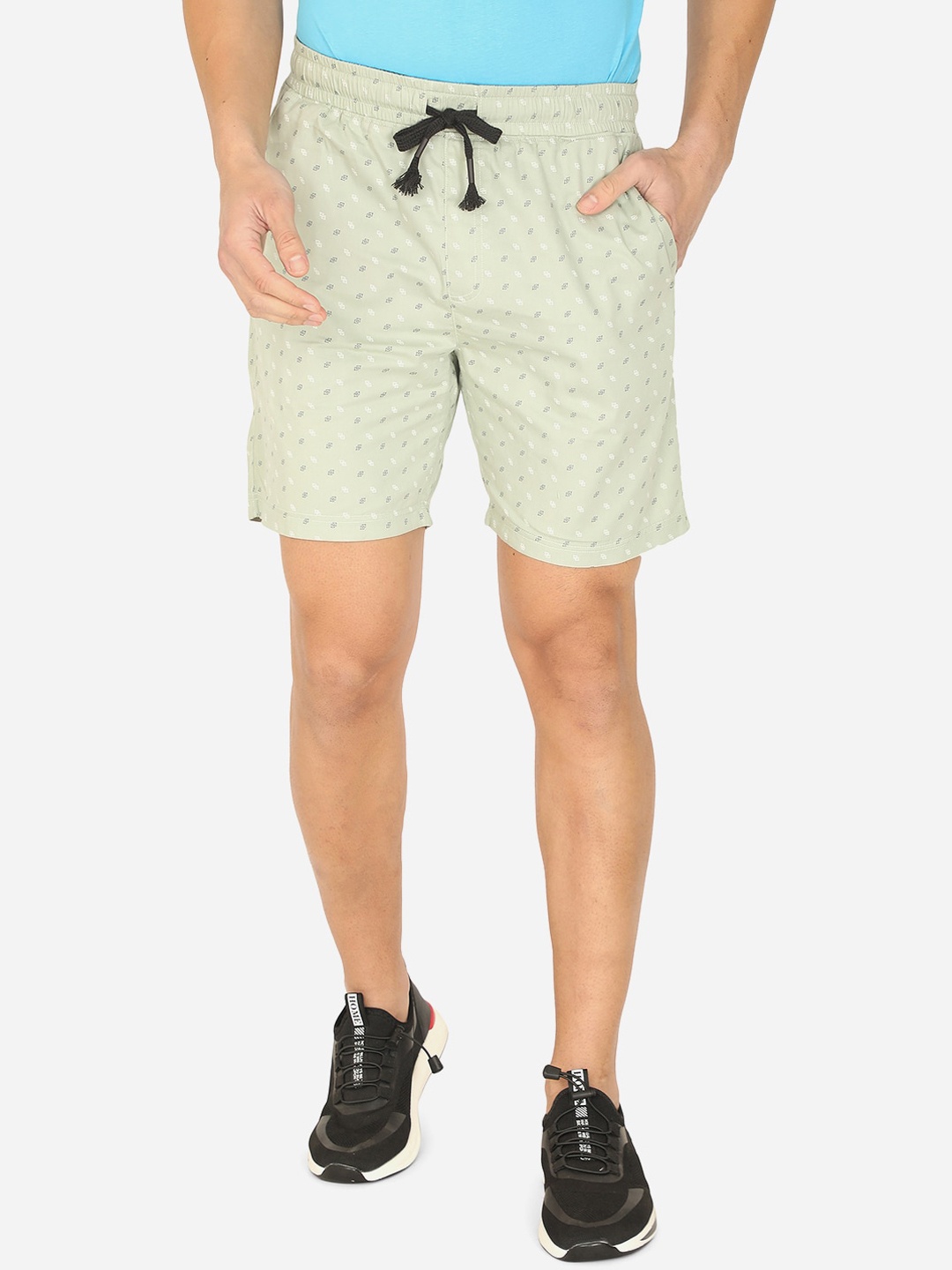 

JADE BLUE Men Green Printed Pure Cotton Shorts